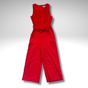 Red Linen Blend Sleeveless Tie-Waist Jumpsuit 4